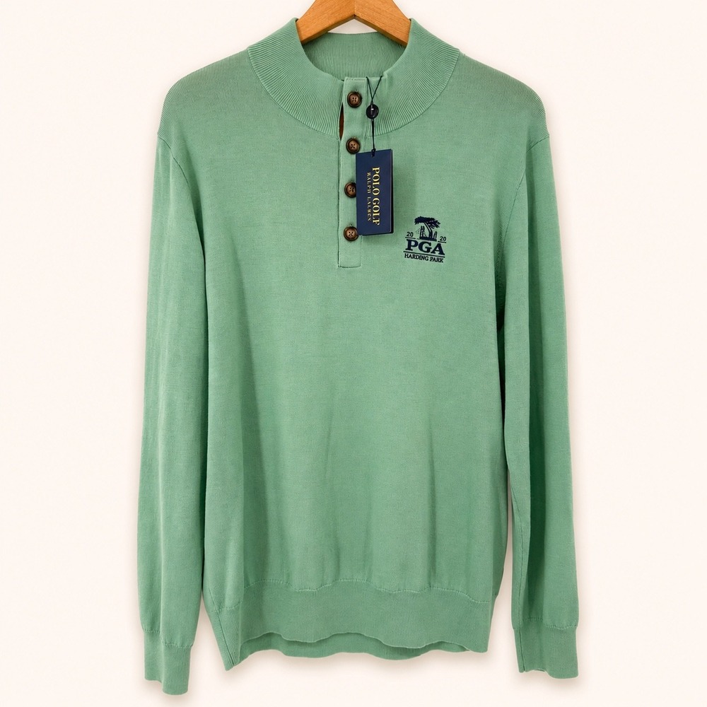 NWT $185 Polo Golf Ralph Lauren Men Large Sweater Merino Mock Harding Park FLAW
